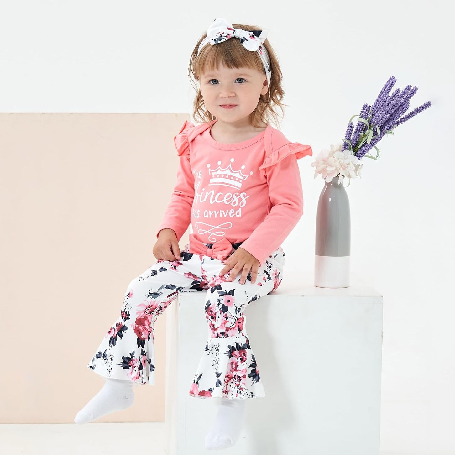 4PCS Princess Has Arrived Letter Floral Print Baby Set