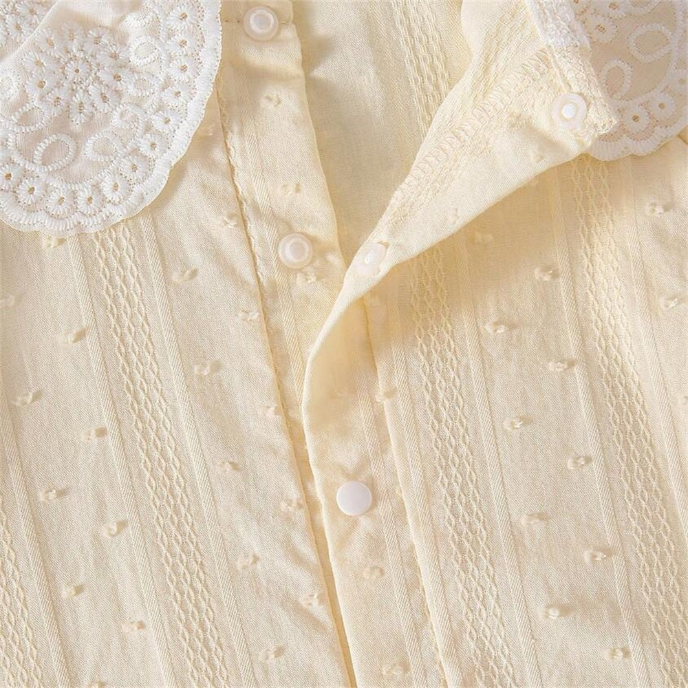 Summer Lace Hollow Floral Collar Short Sleeve Baby Jumpsuit