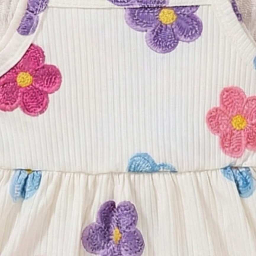 2PCS Whimsical 3D Floral Appliqué Sleeveless Baby Romper