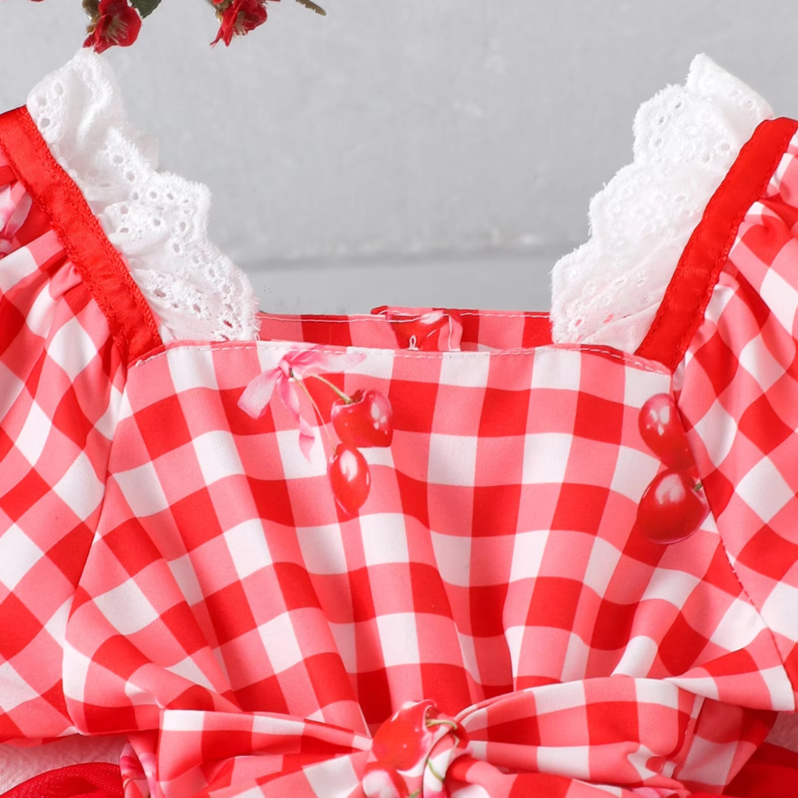 Trendy Plaid Print Tulle Short Sleeve Baby Girl Romper