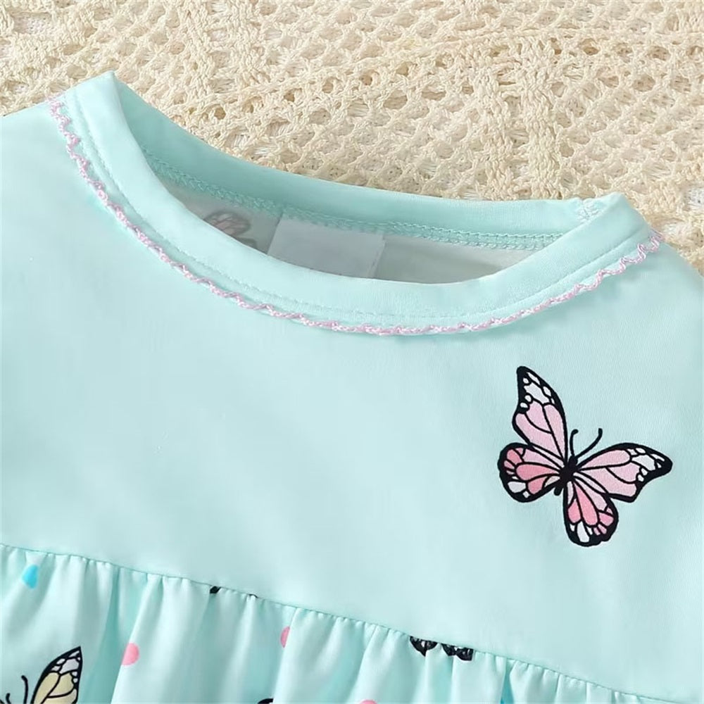 2PCS Comfy Butterfly Print Long Sleeve Baby Jumpsuit