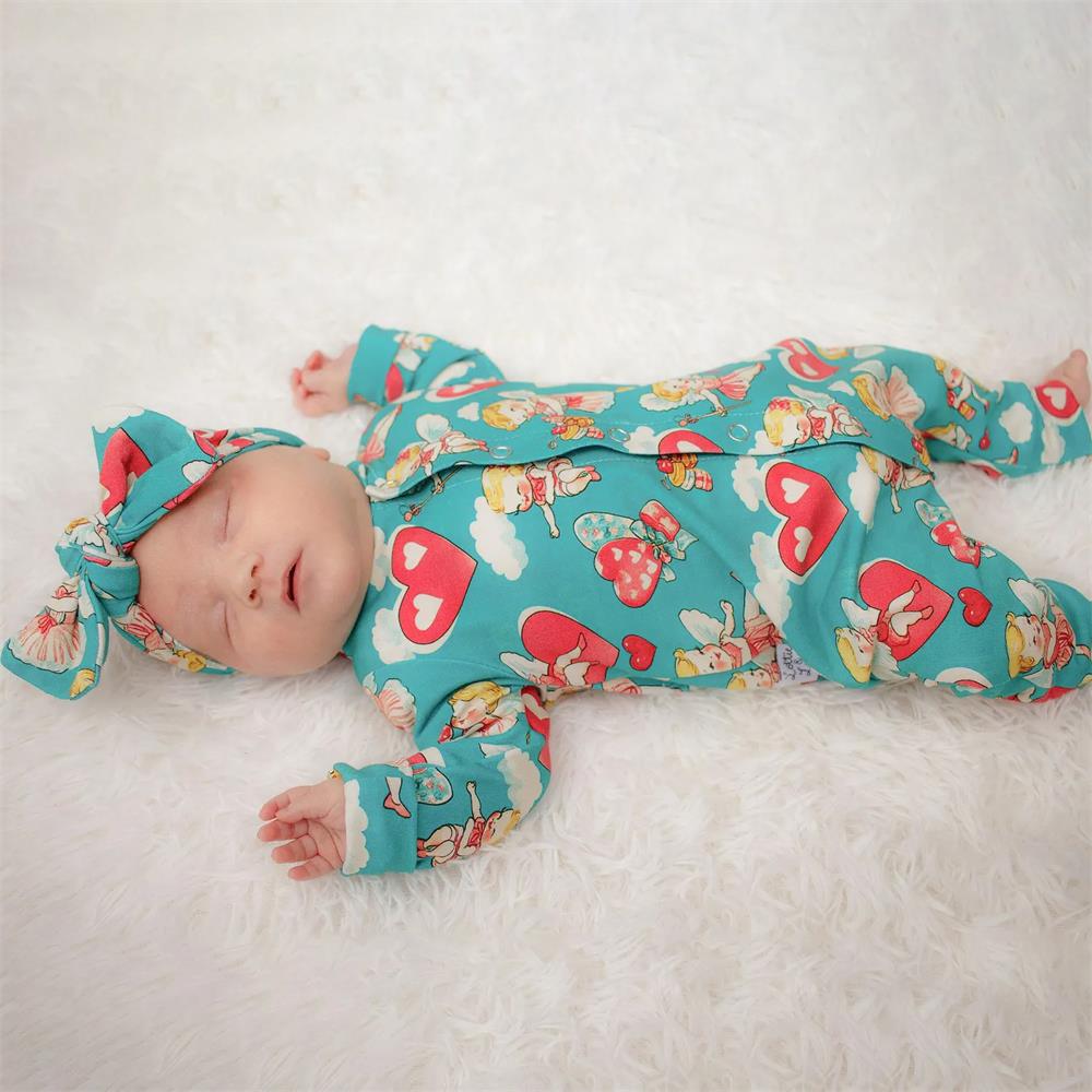2PCS Angel Love Print Long Sleeve Zipper Baby Jumpsuit