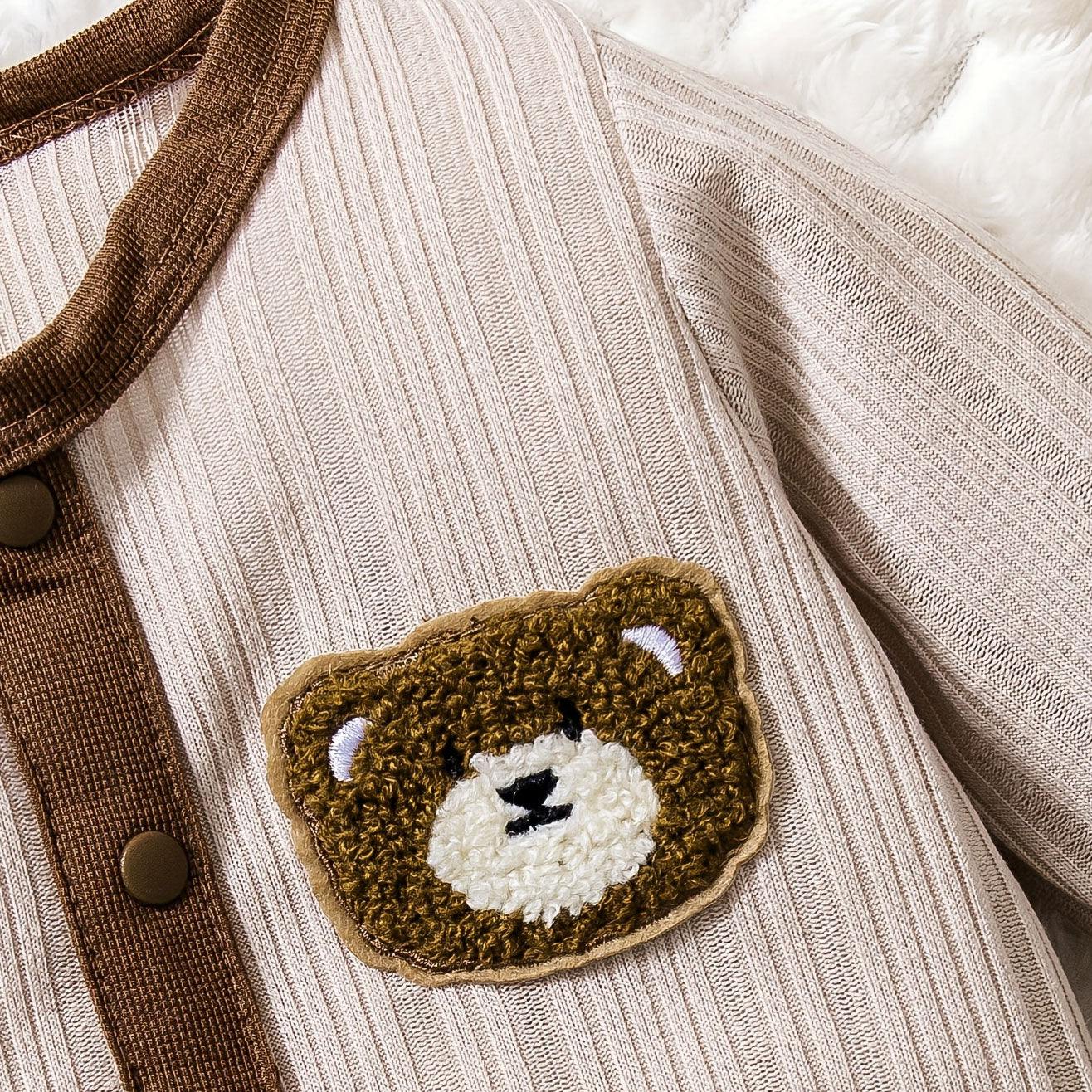2PCS Comfort Bear Applique Long Sleeve Baby Set