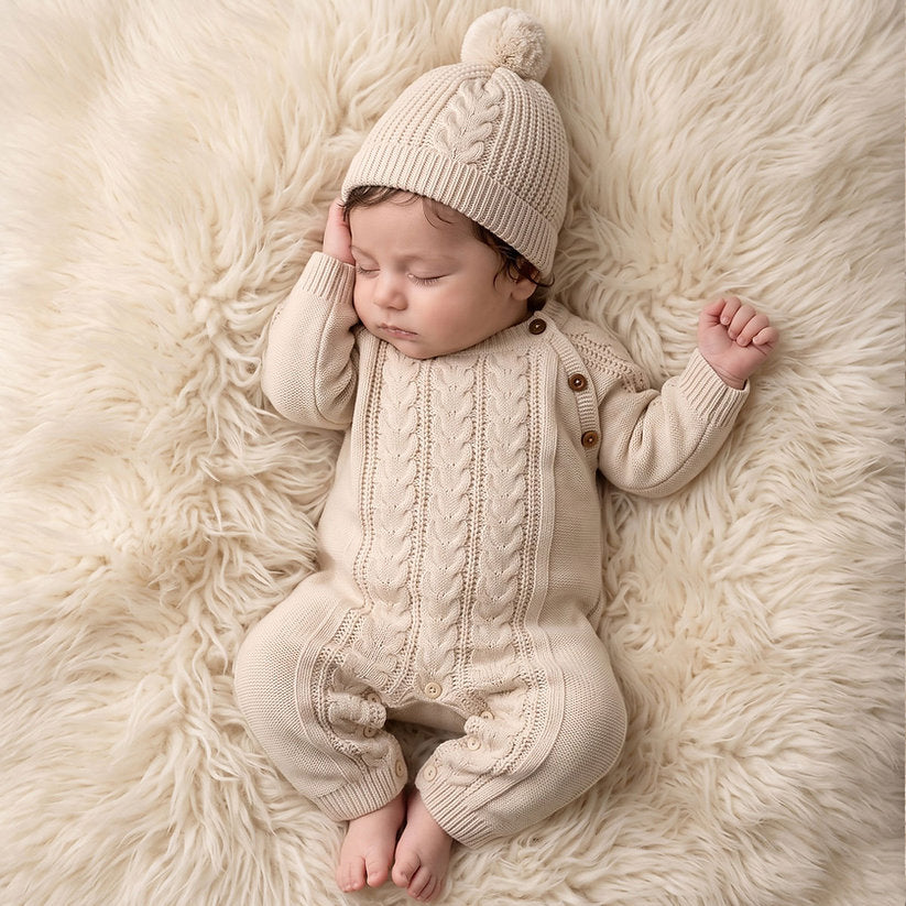 2PCS Comfy Solid Color Knitted Long Sleeve Baby Jumpsuit