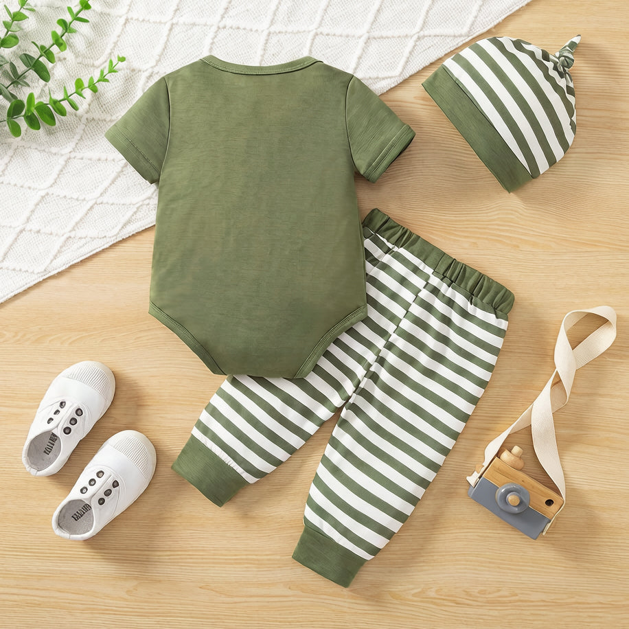 3PCS Casual Mama's Boy Letter Stripe Print Short Sleeve Baby Set