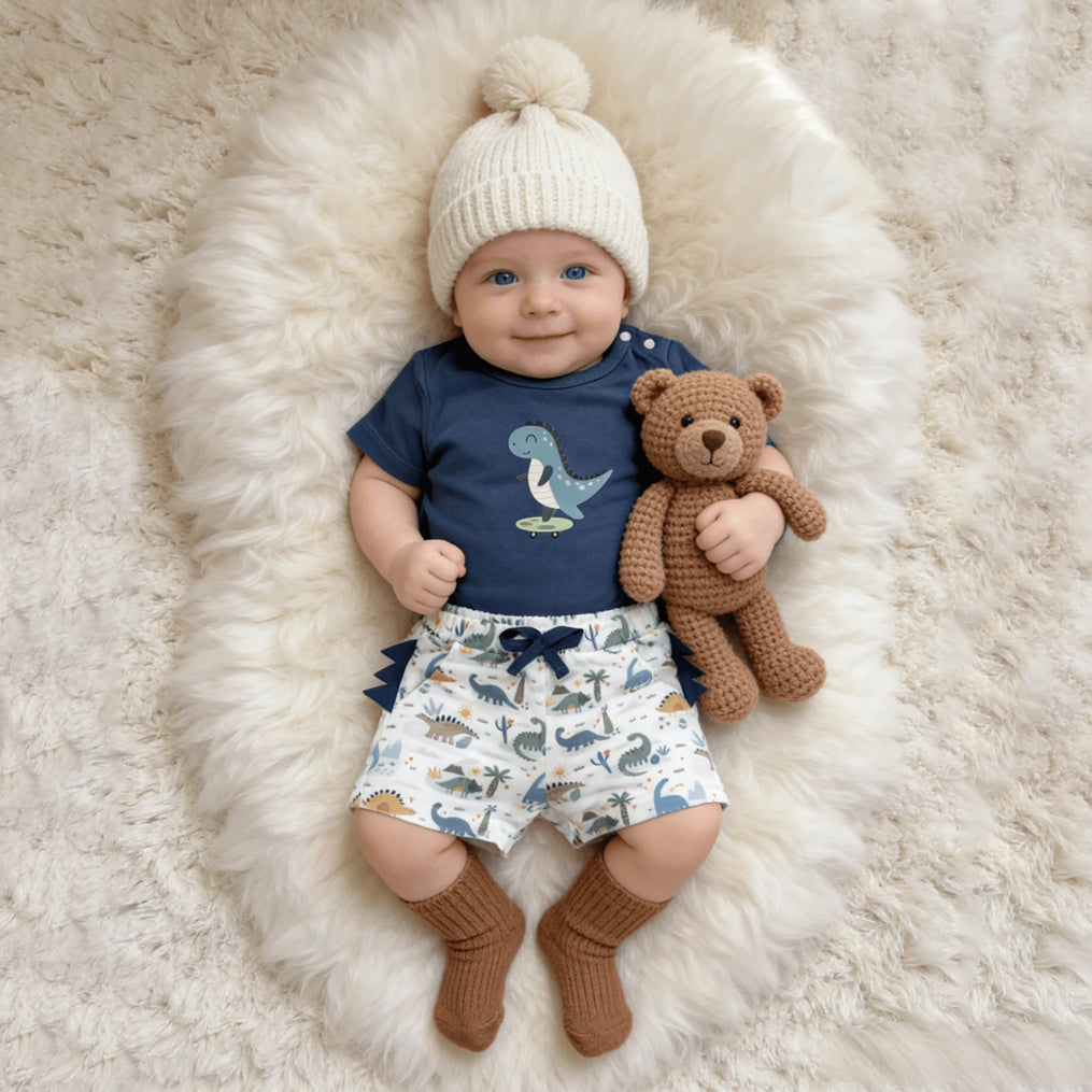 2PCS Casual Dinosaur Print Short Sleeve Baby Set