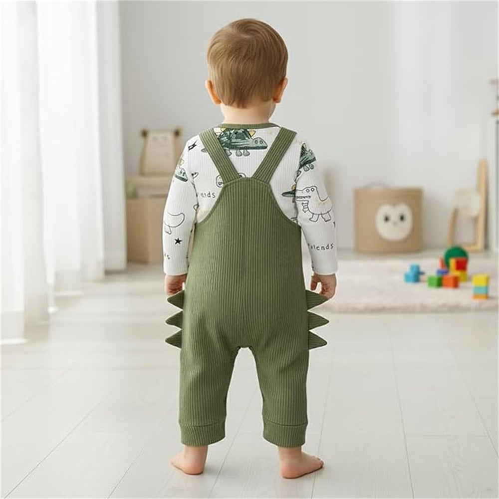 2PCS Casual Dinosaur Print Long Sleeve Baby Set