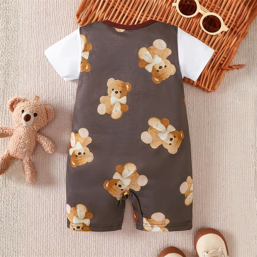 Summer Cute Bear Printed Short Sleeve Baby Jumpsuit