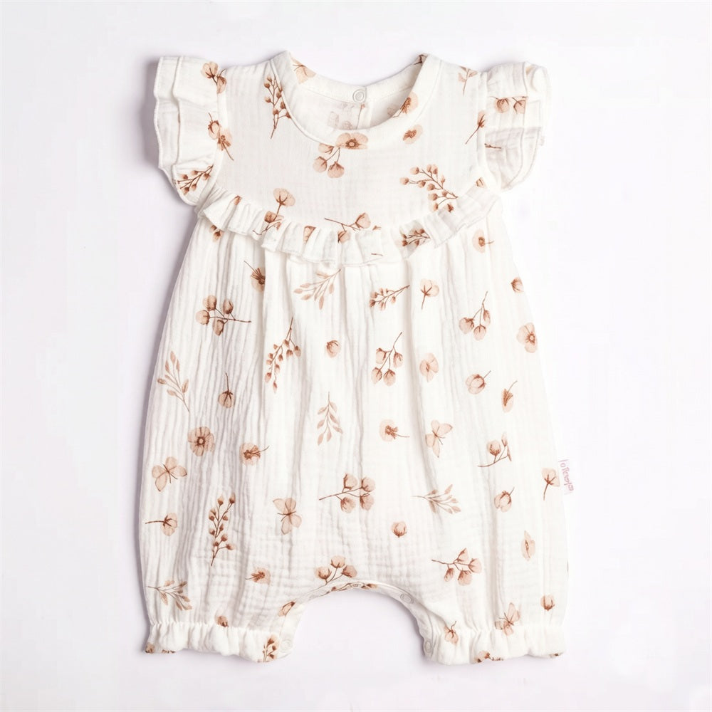 Cheerful Floral Print Flutter Sleeve Baby Girl Jumpsuit