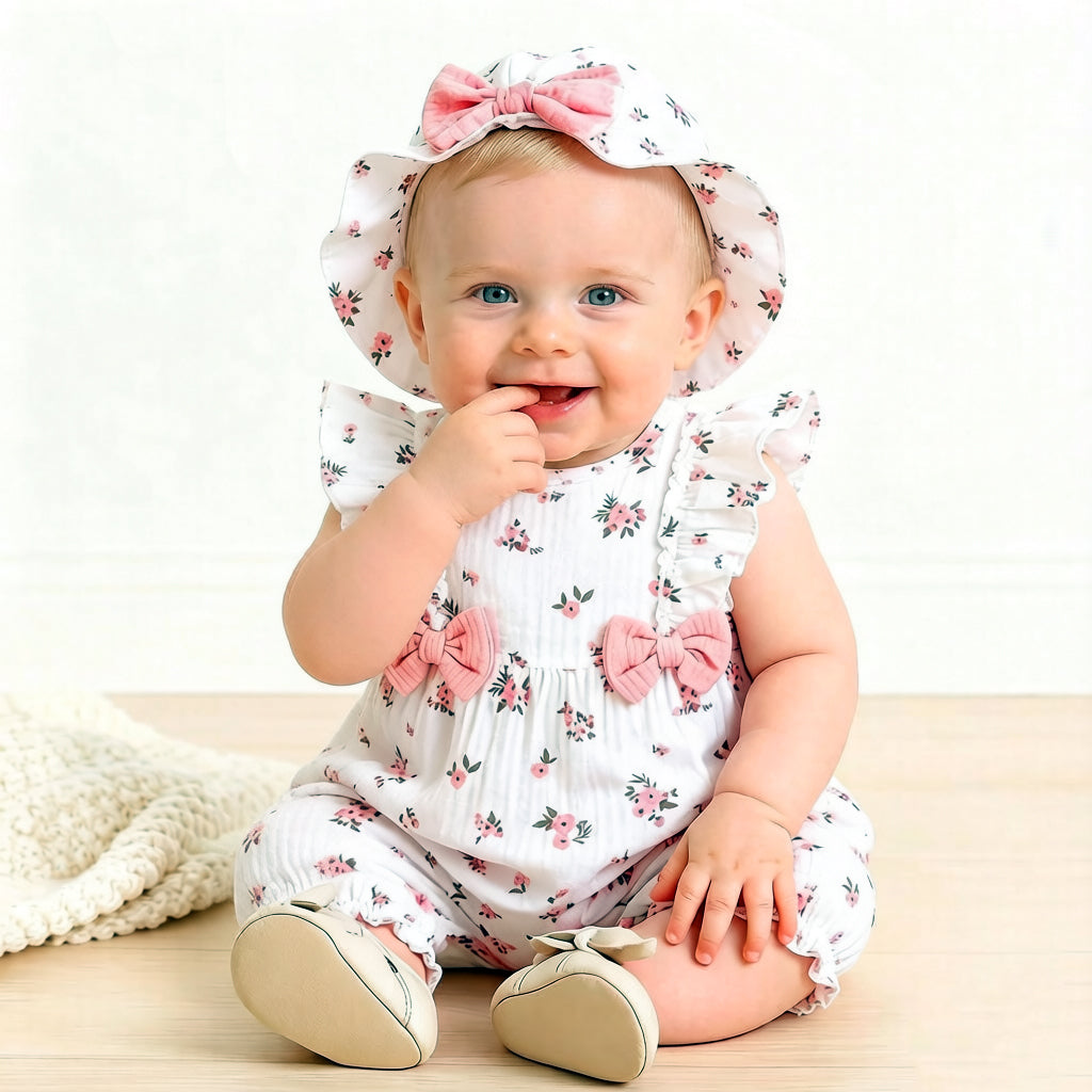 2 pièces jolie combinaison sans manches pour bébé à imprimé floral