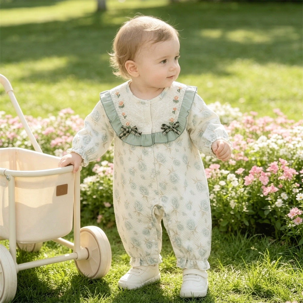 Stylish Casual Floral Print Long Sleeve Baby Jumpsuit