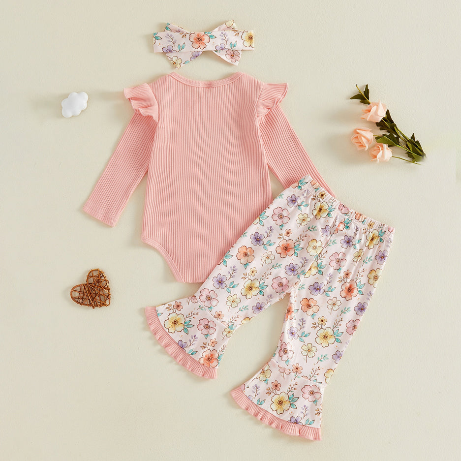 3PCS Daddy's Girl & Mommy's Word Letter Floral Print Baby Set