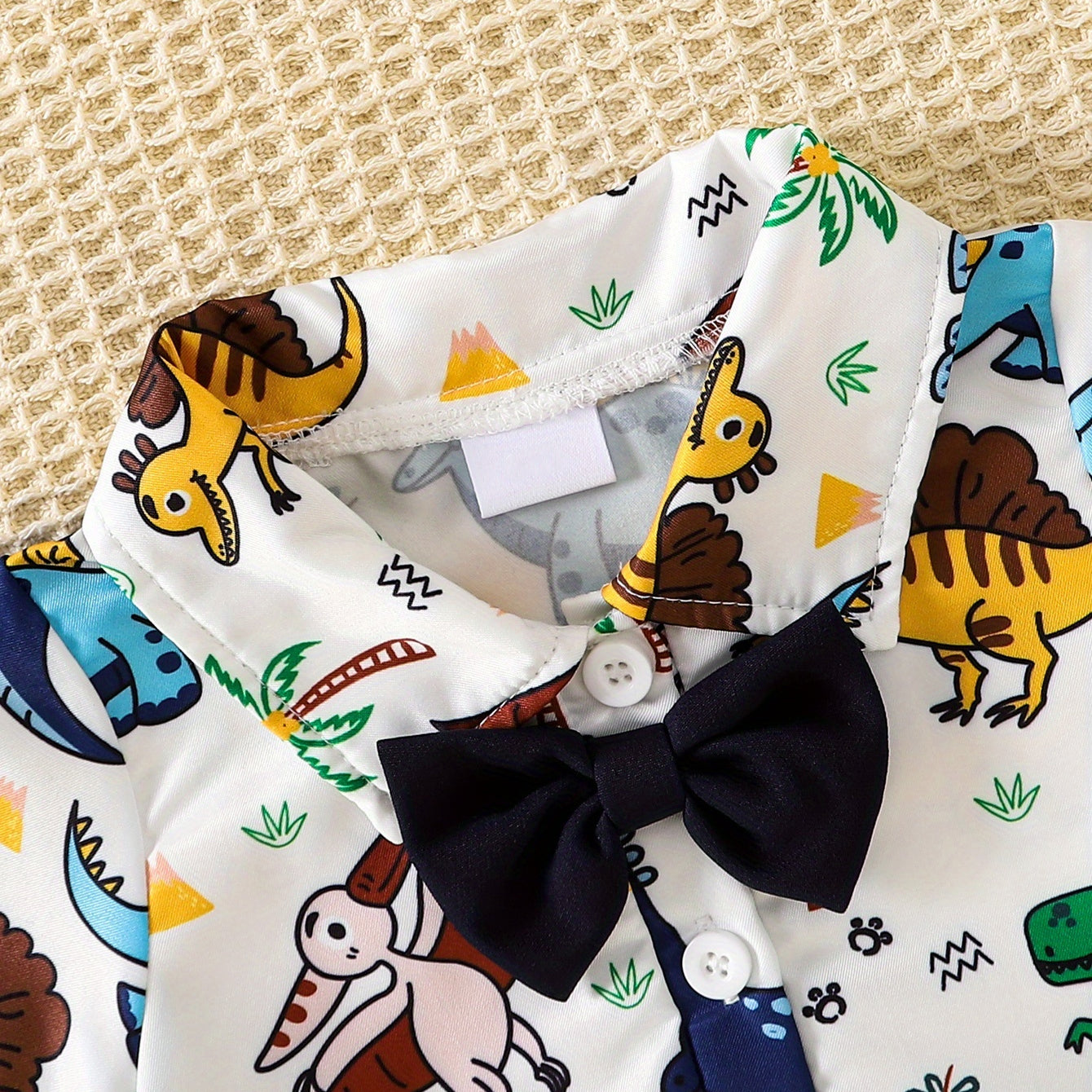 Casual Dinosaur & Tropical Palm Print Long Sleeve Baby Jumpsuit