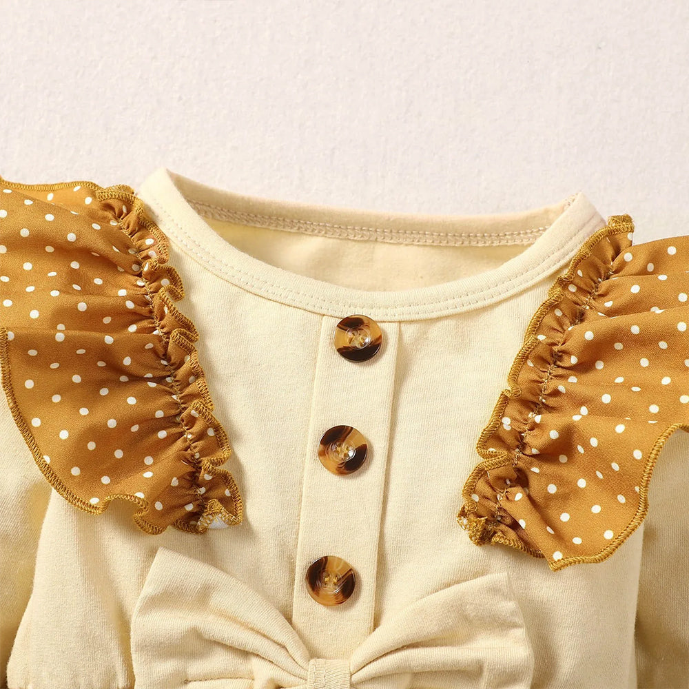 2PCS Sweet Polka Dots Print Ruffle Long Sleeve Baby Girl Jumpsuit