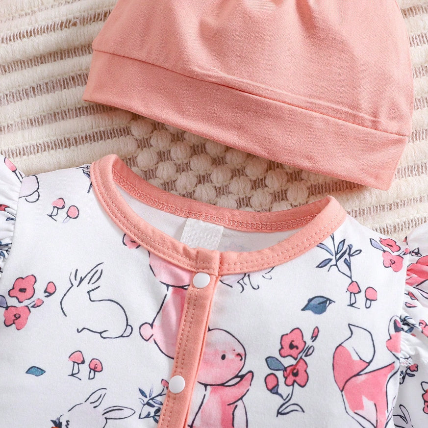 2PCS Lovely Animal Print Long Sleeve Baby Girl Jumpsuit