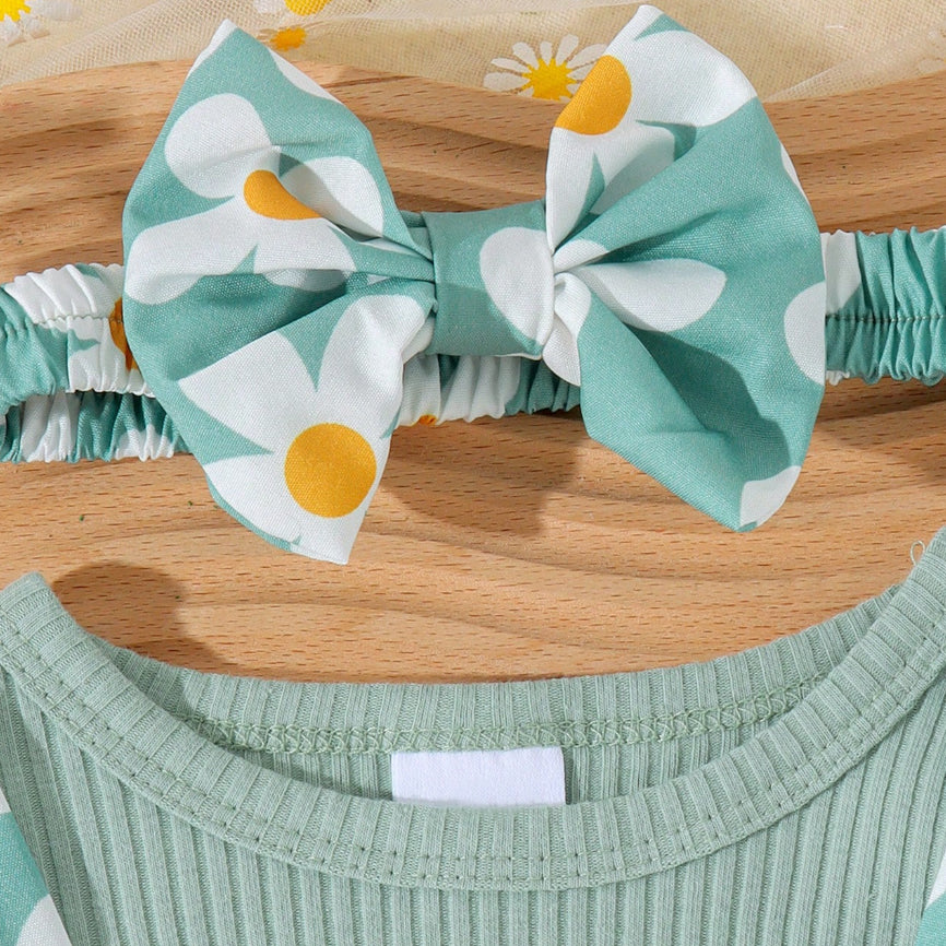 2PCS Cute Floral Print Long Sleeve Baby Romper