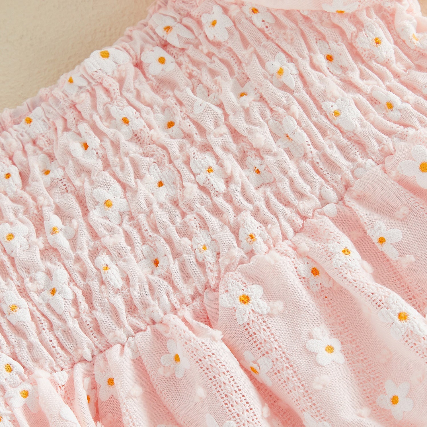 2PCS Elegant Floral Embroidery Short Sleeve Baby Romper
