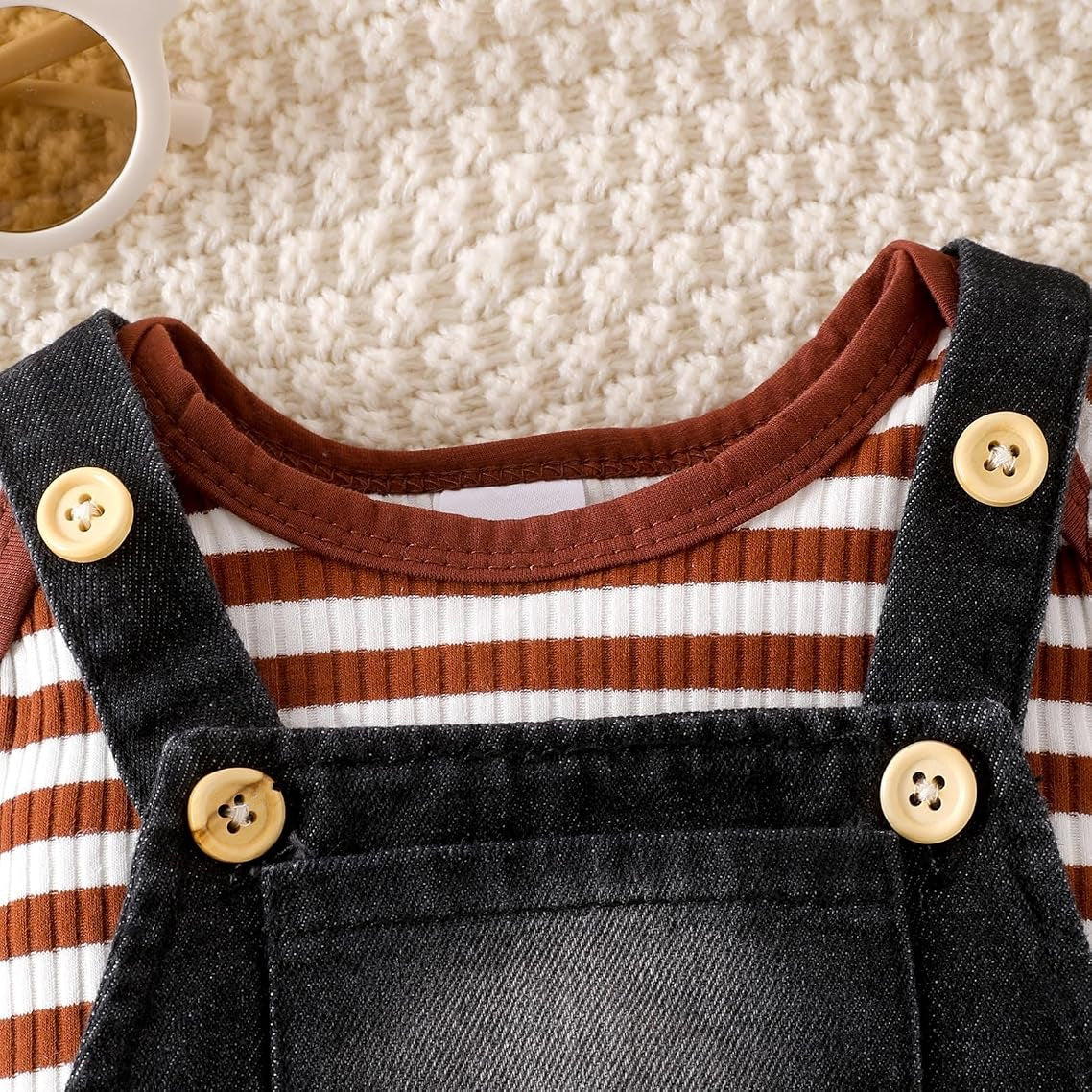 2PCS Stripe Printed Denim Overalls Baby Set