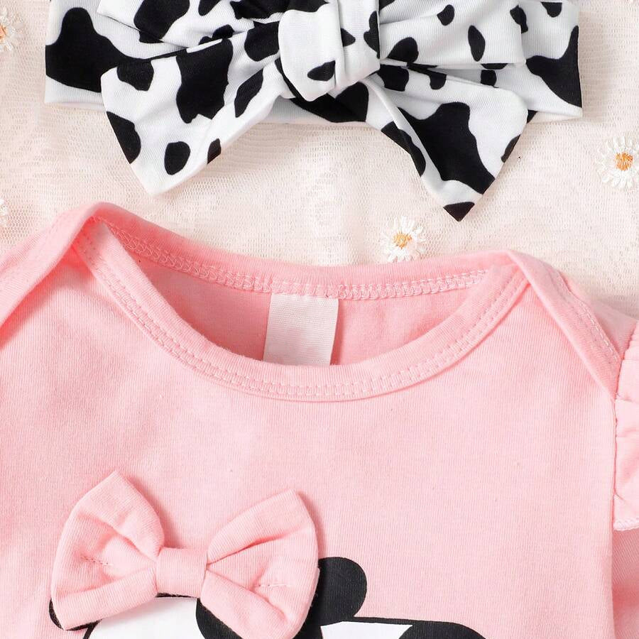 3PCS Mama's Baby Letter Cow Printed Long Sleeve Baby Set