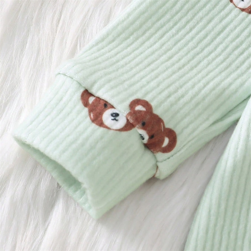 2PCS Lovely Bear Printed Long Sleeve Baby Jumpsuit