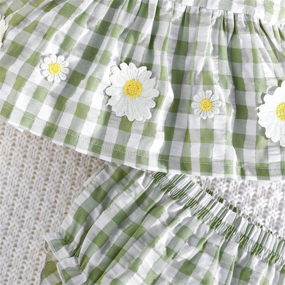 2PCS Summer Plaid Printed Sleeveless Baby Set