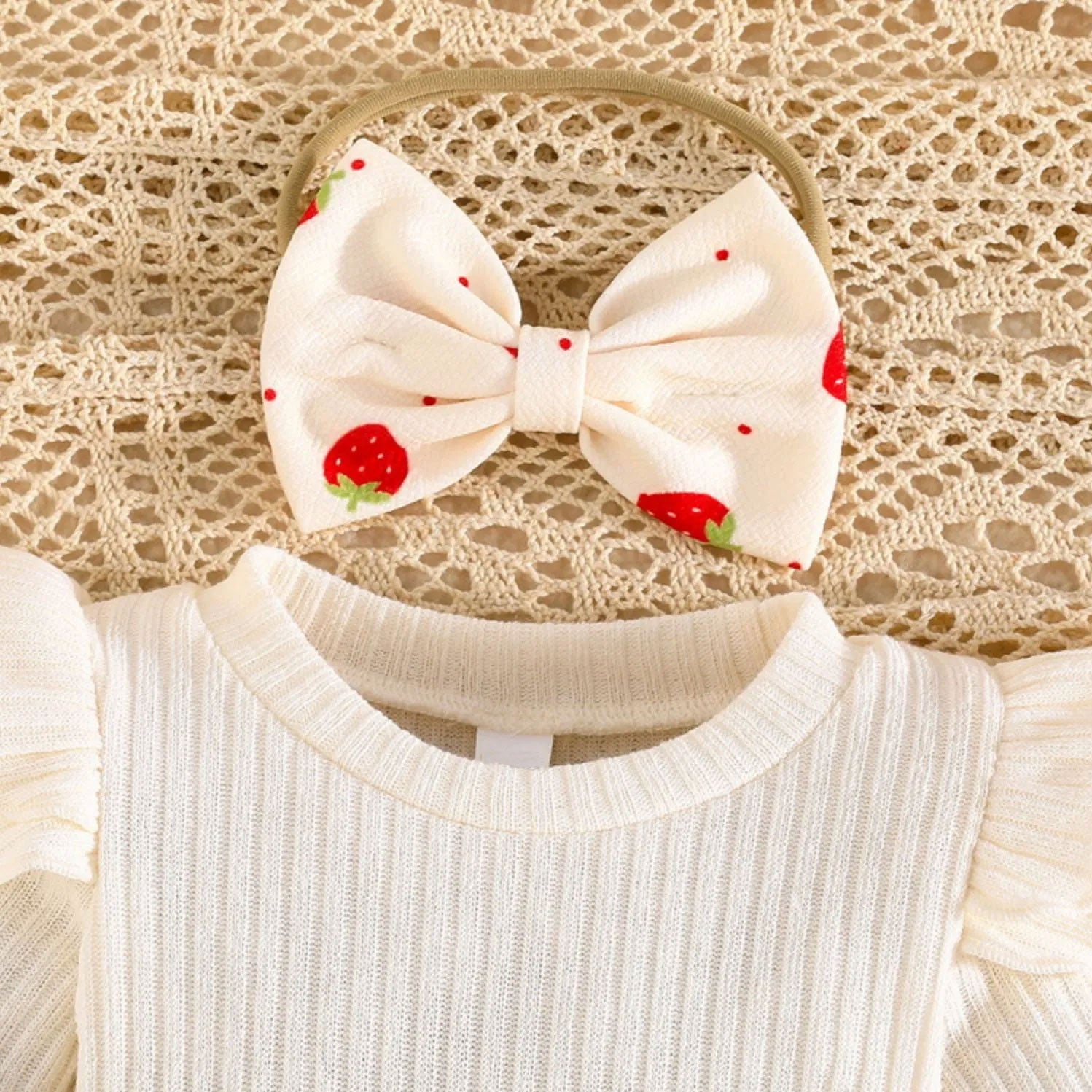 3PCS Cute Strawberry and Polka Dots Printed Long Sleeve Baby Romper
