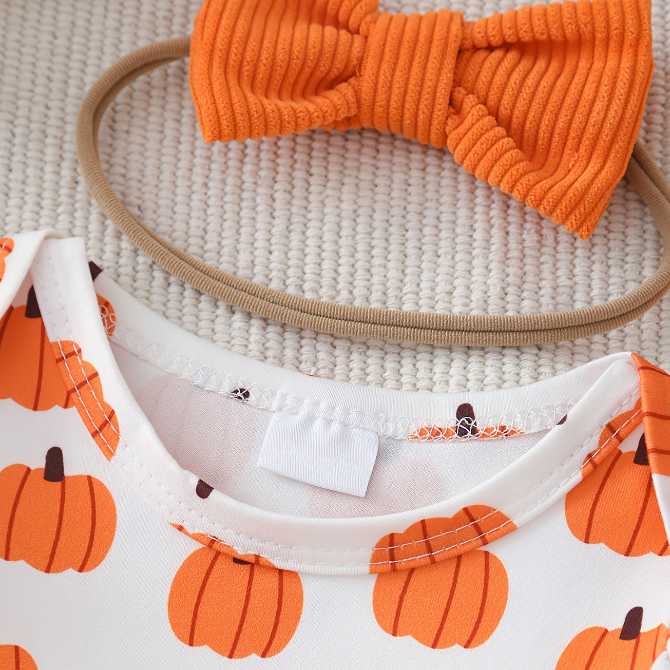3PCS Halloween Ghost Pumpkin Print Corduroy Overalls Baby Set