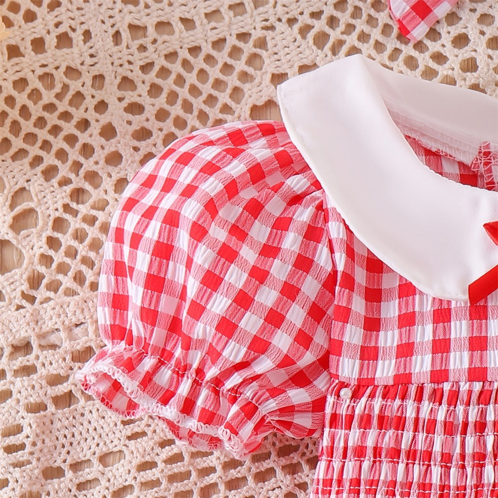 2PCS Vibrant Strawberry Plaid Print Baby Romper