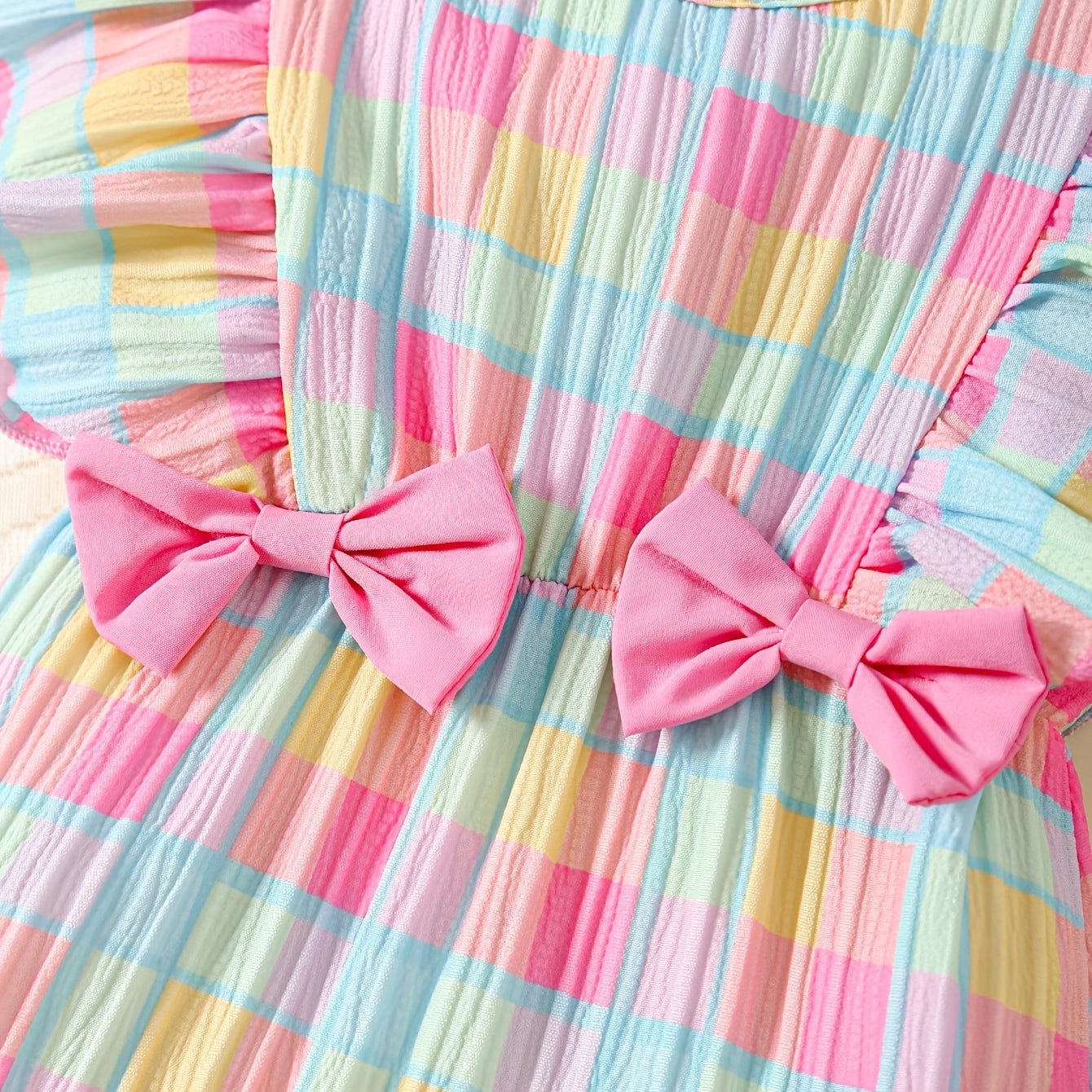 2PCS Pretty Plaid Printed Sleeveless Baby Jumpsuit