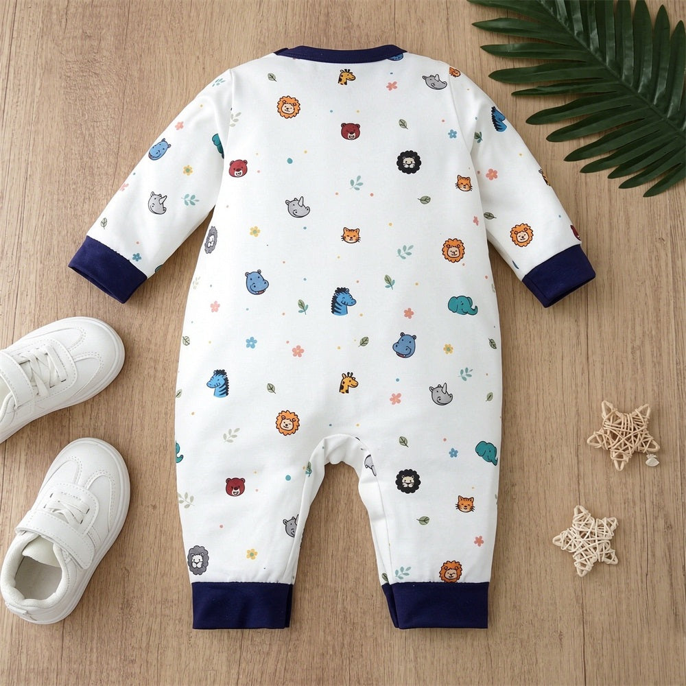 Casual Animal Print Long Sleeve Baby Boy Jumpsuit