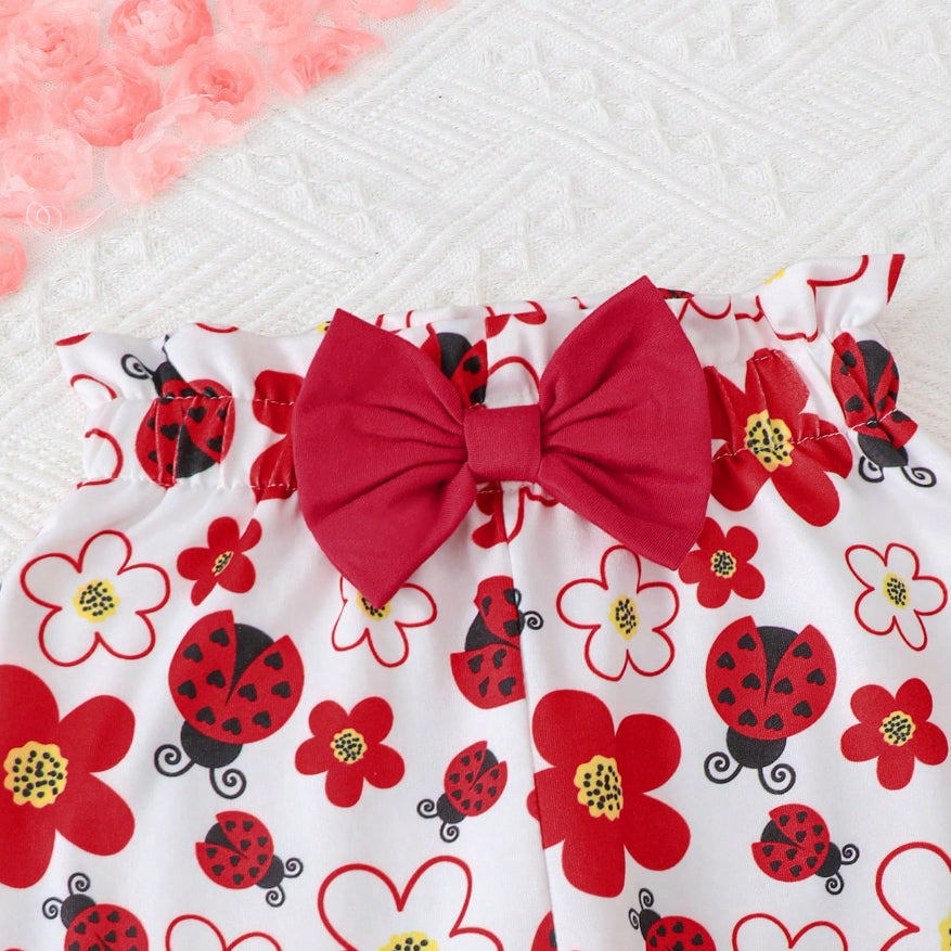 4PCS Miss Love Bug Letter Ladybug Floral Print Baby Set