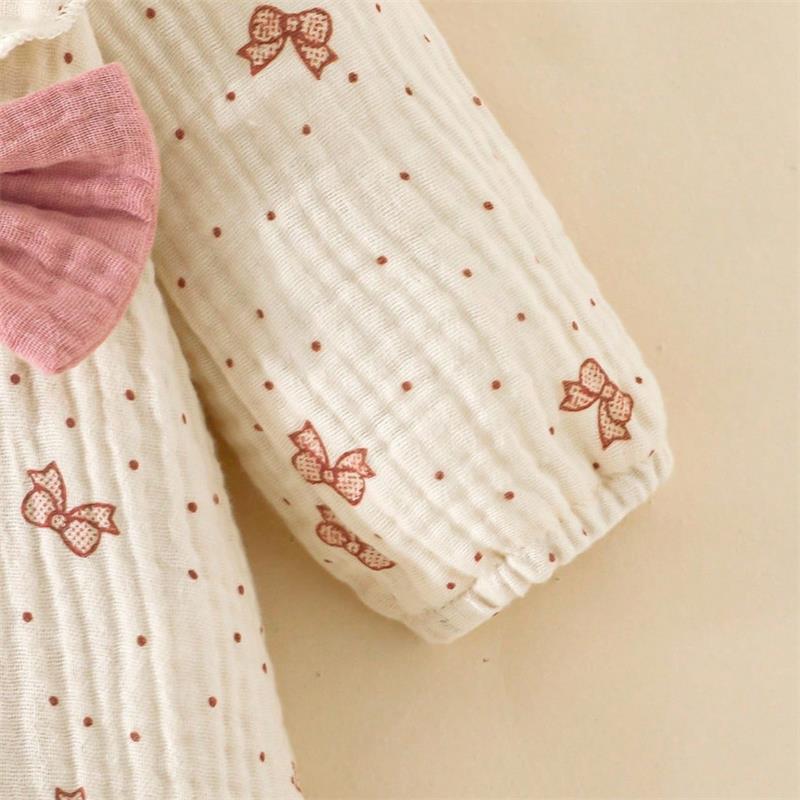 2PCS Little Bow Print Long Sleeve Baby Jumpsuit