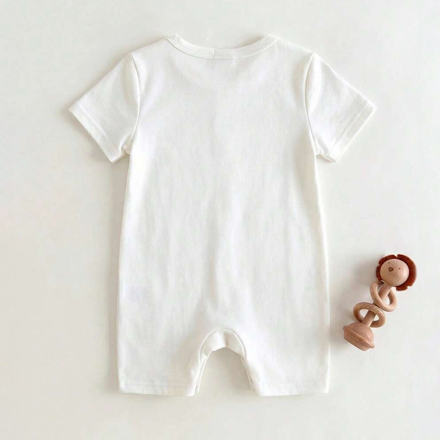 Lovely Teddy Bear Print Short Sleeve Baby Jumpsuit