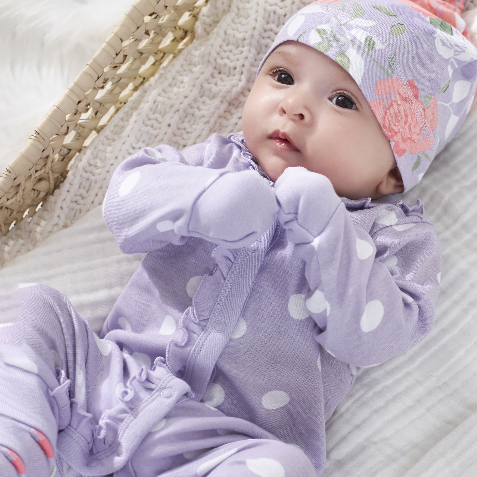 2PCS Cute Floral Polka Dots Printed Baby Jumpsuit