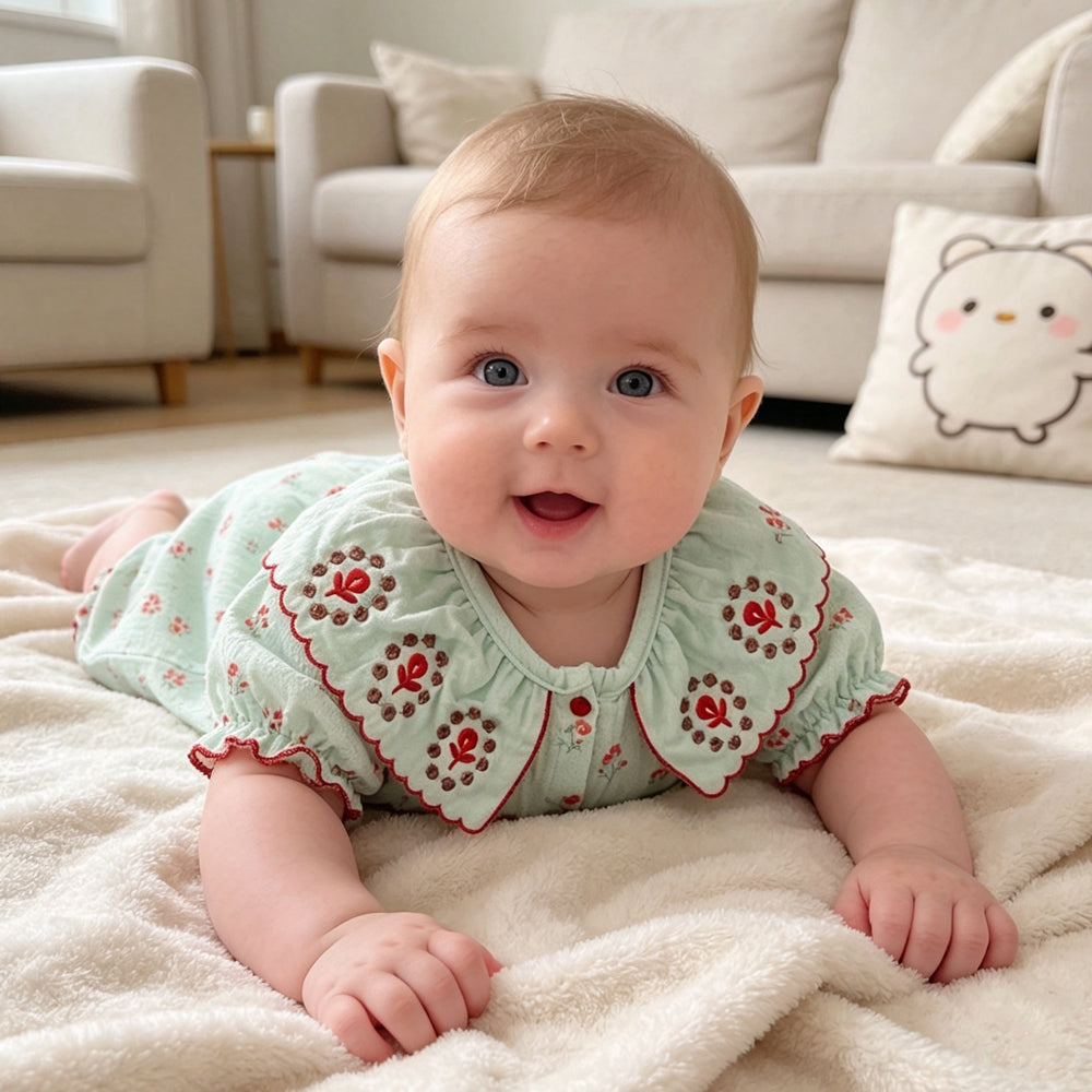 Exquisite Floral Printed Short Sleeve Baby Jumpsuit