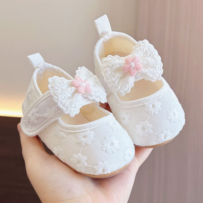 Sweet Bow Floral Lace Decor Soft Sole Baby Shoes