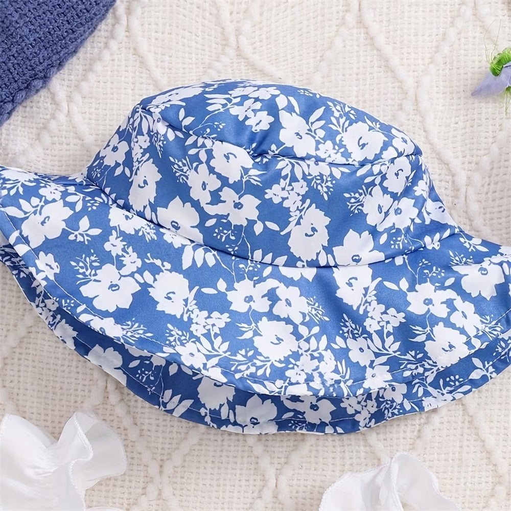 2PCS Cute Floral Printed Frill Suspender Baby Romper