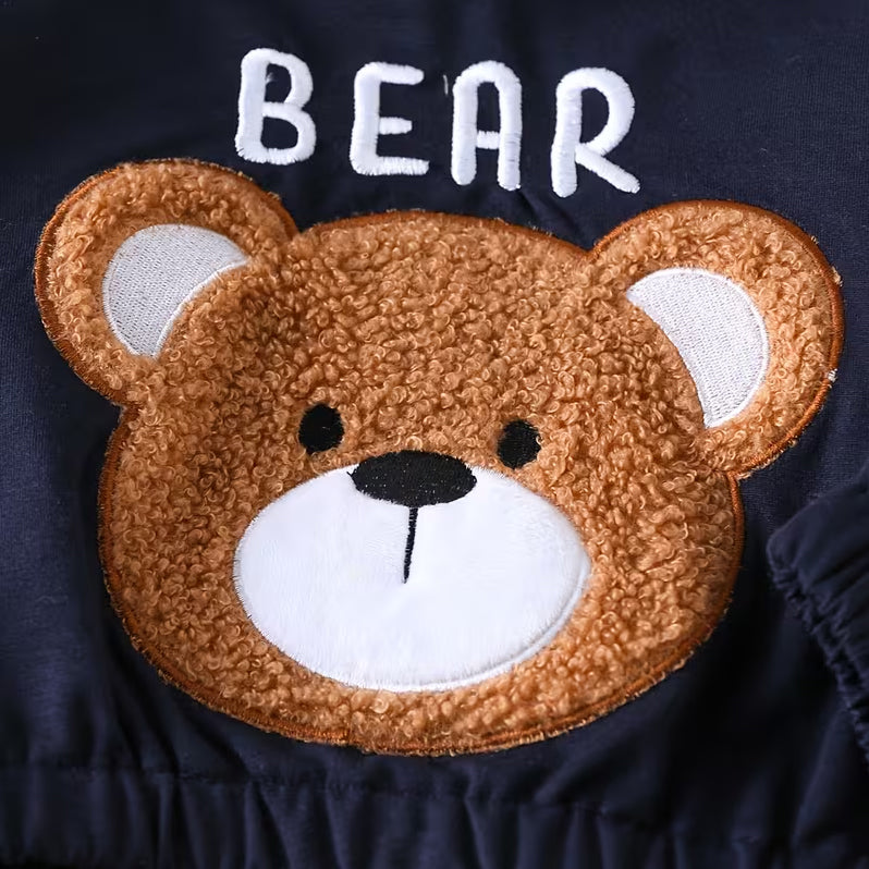 2PCS Bear Stripe Printed Hoodie Baby Set