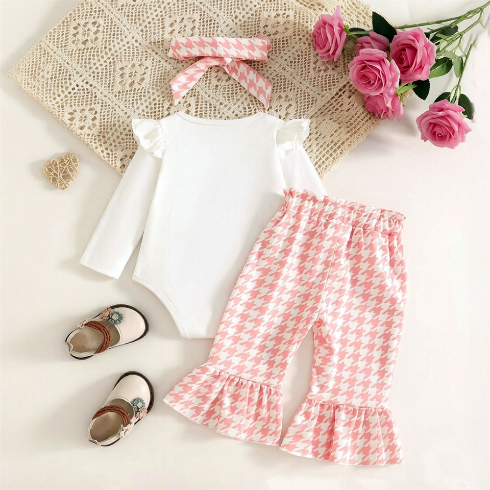 3PCS Daddy's Girl Letter Houndstooth Print Long Sleeve Baby Set