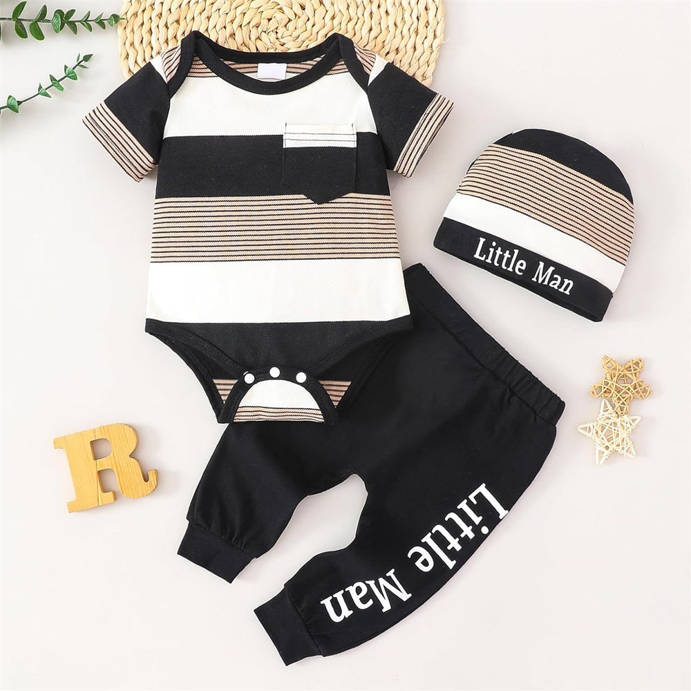 3PCS Casual Stripe Printed Short Sleeve Baby Set