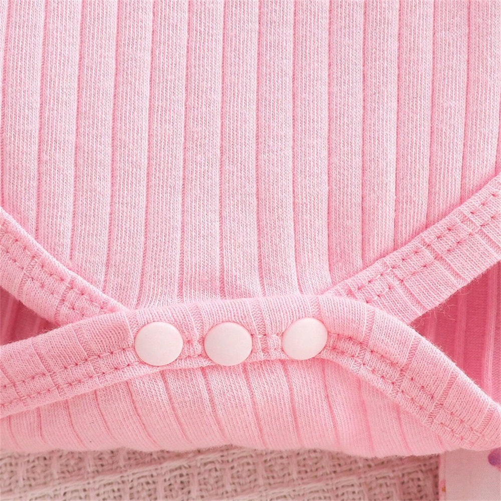 2PCS Sweet Floral Print Rib Long Sleeve Baby Set