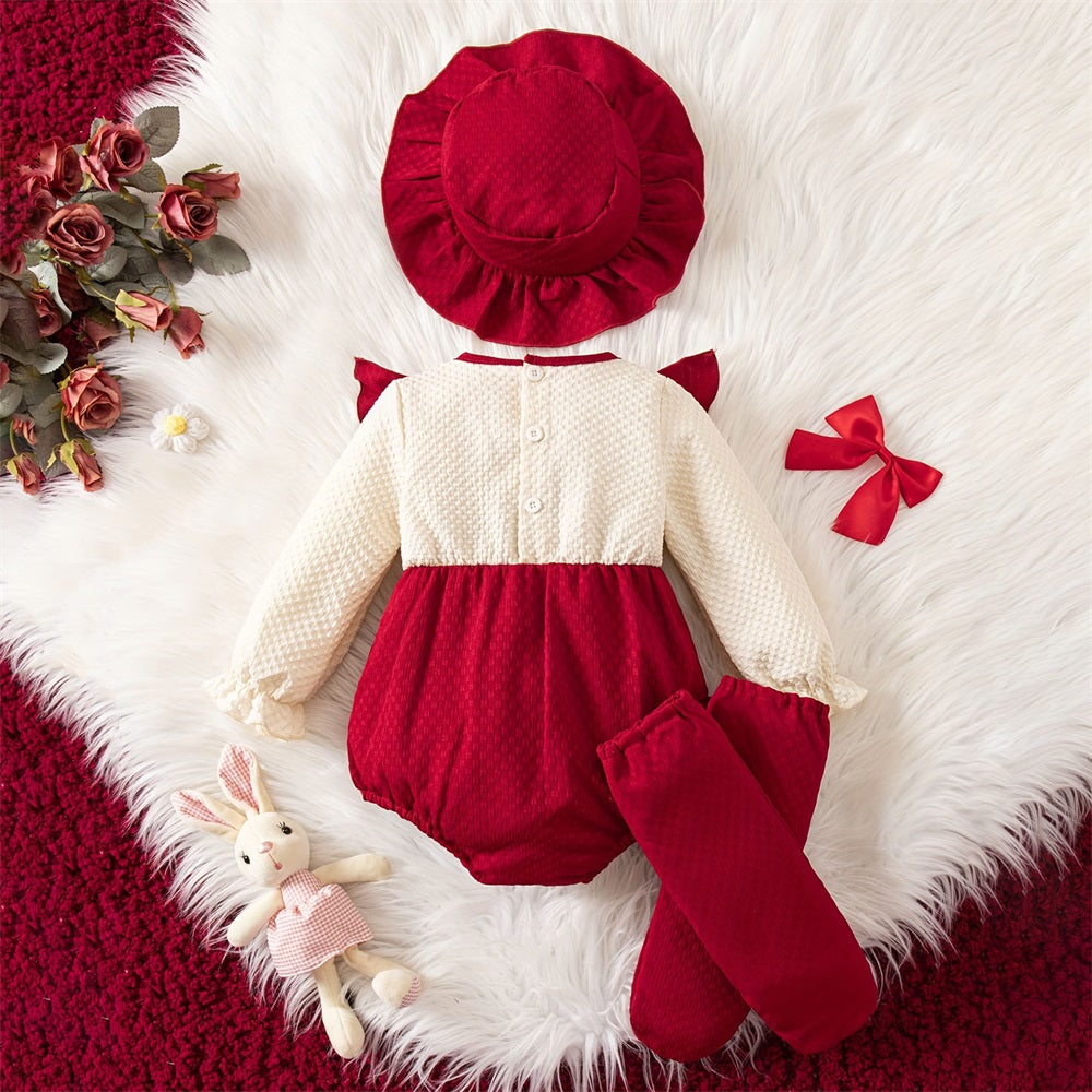 3PCS Stylish Color Blocking Long Sleeve Baby Romper