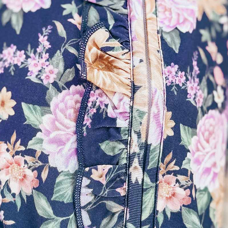 Trend Floral Printed Ruffle Zipper Long Sleeve Baby Jumpsuit