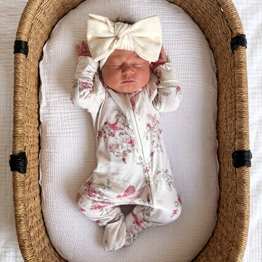 Gorgeous Floral Bird Printed Long Sleeve Baby Jumpsuit