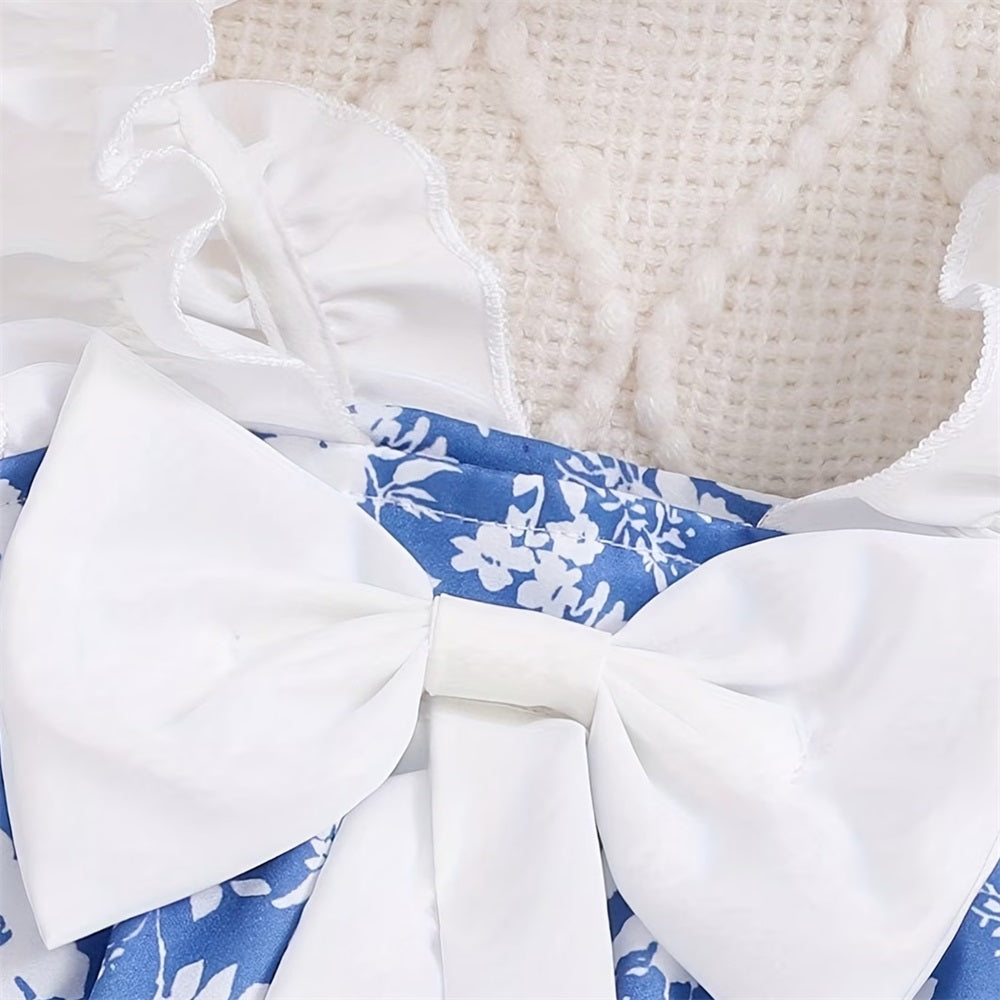 2PCS Cute Floral Printed Frill Suspender Baby Romper