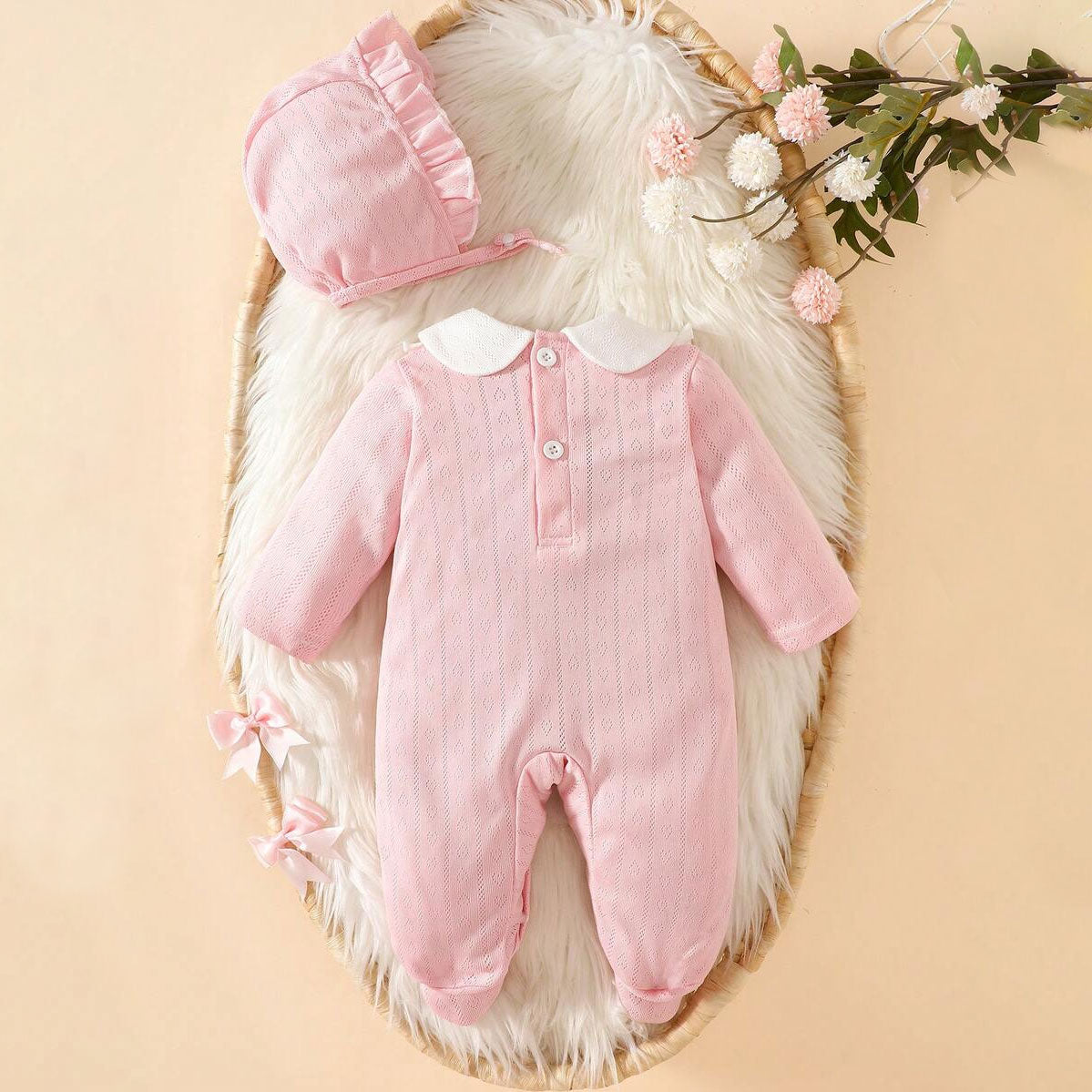 2PCS Sweet Color Block Knit Long Sleeve Baby Jumpsuit
