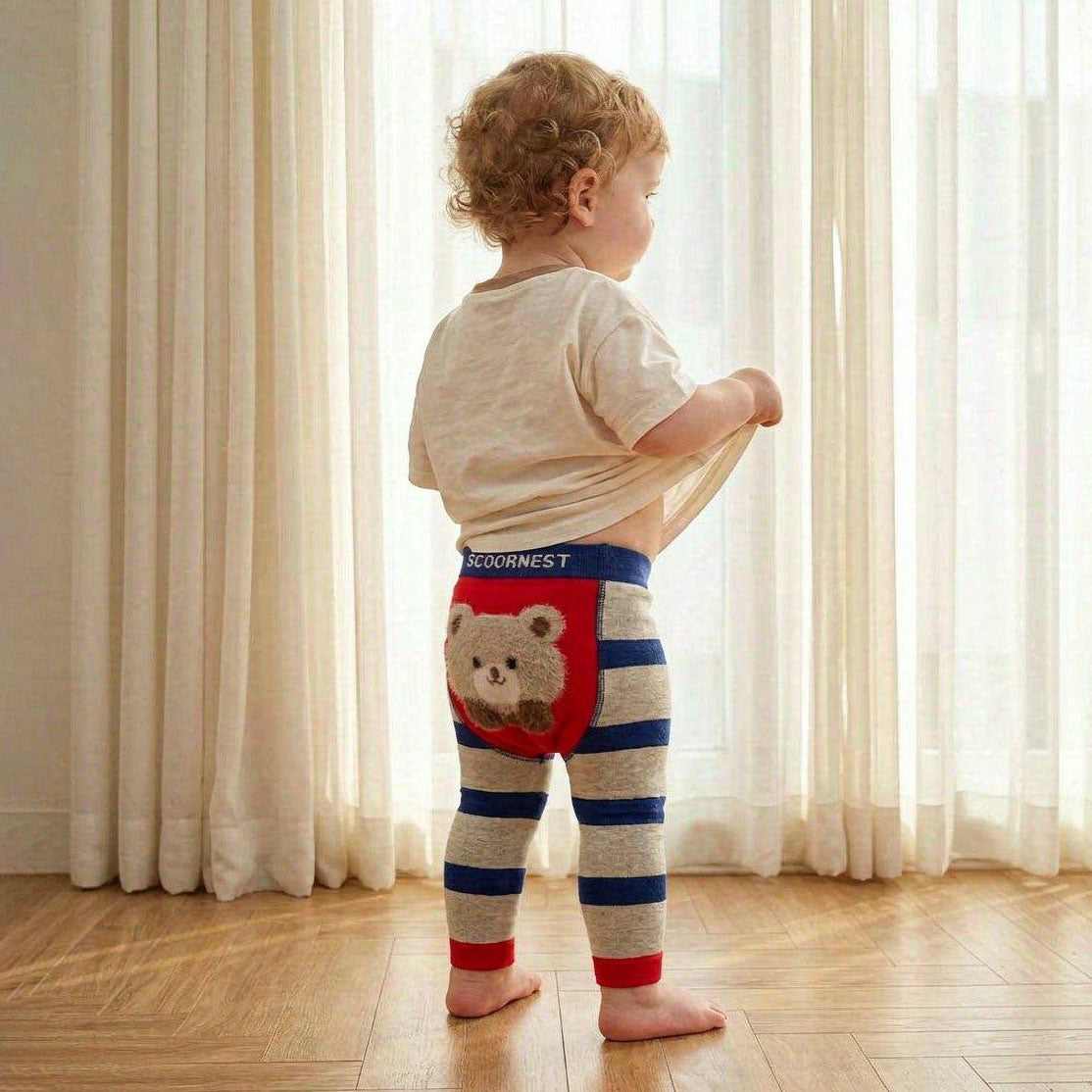 Soft Striped Cute Animal Applique Baby Suspender Tights