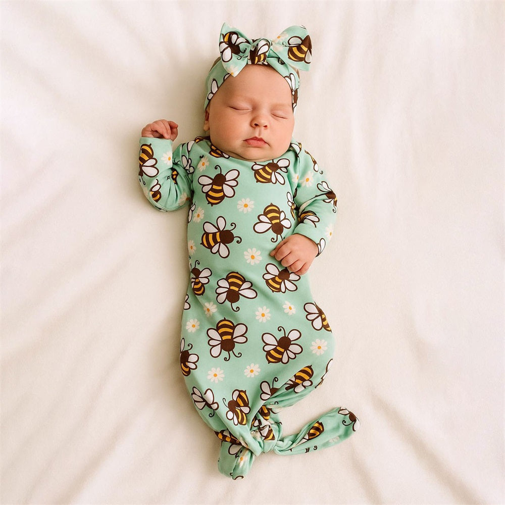 2PCS Cute Bee Printed Long Sleeve Baby Sleeping Bag