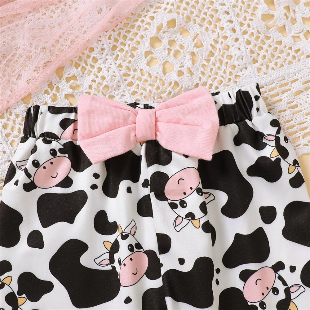 3PCS Holy Cow I'm Cute Letter Cow Print Baby Girl Set