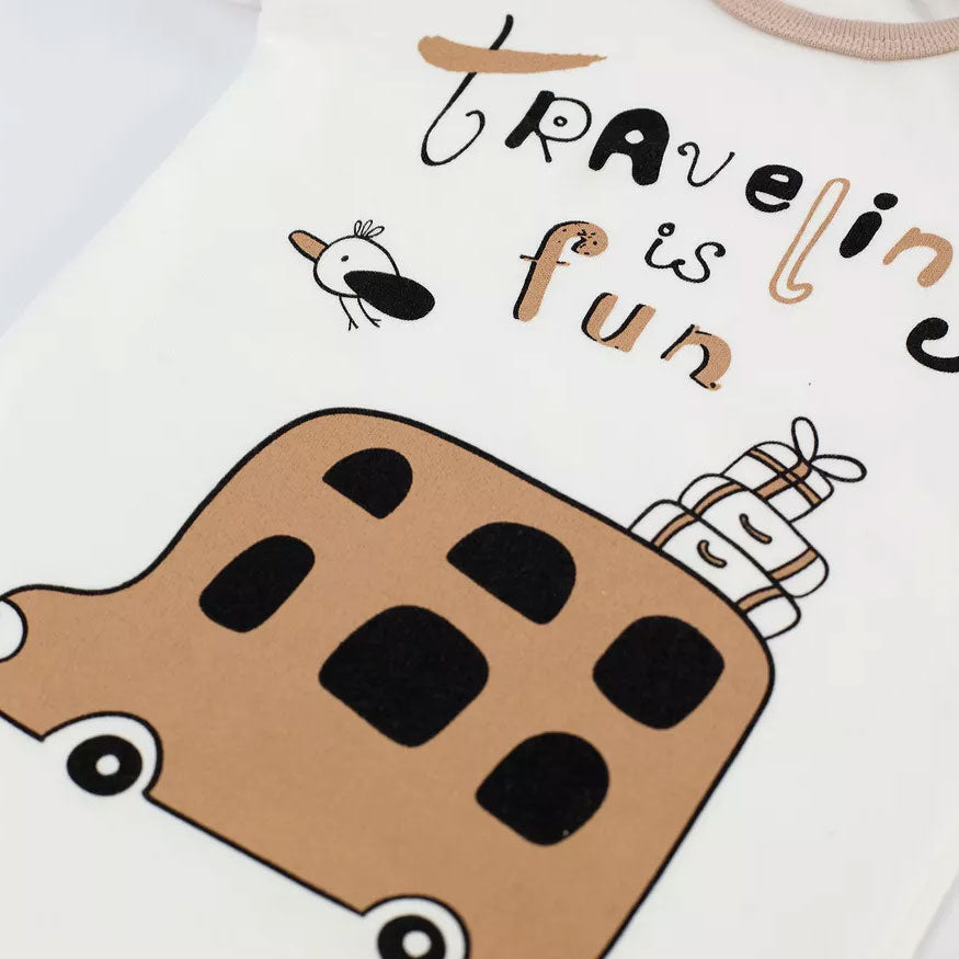 2PCS Funny Letter and Cartoon Travel-Themed Print Baby Set